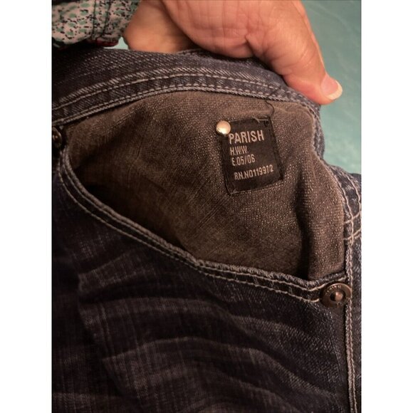 PARISH JEANS‎ health wealth wisdom & men Sz 40 Blue With Black Trim, Wide leg - Picture 10 of 16